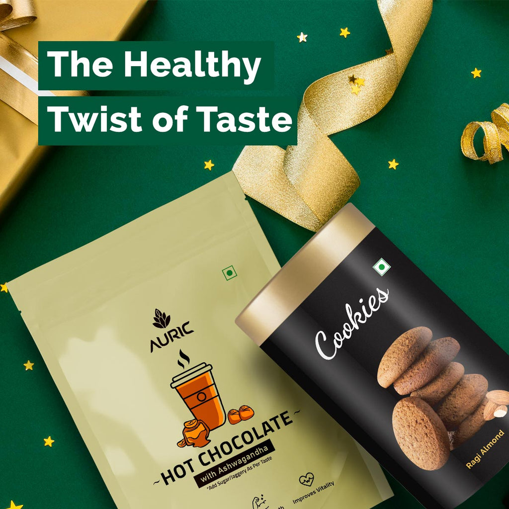 Auric Ashwagandha Cocoa with Ragi Almond Cookies Combo