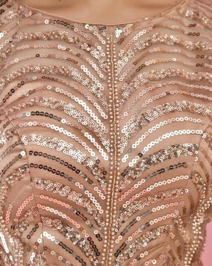 Amodini Designer Studio Copper Gold Sequined Pearl Sleeveless Padded Blouse
