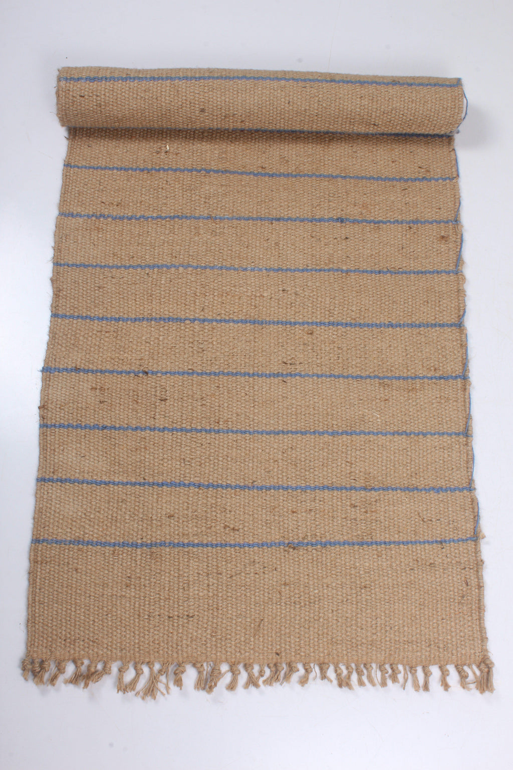 Shramdaan Pure Jute handwoven yoga mat with Blue Stripes
