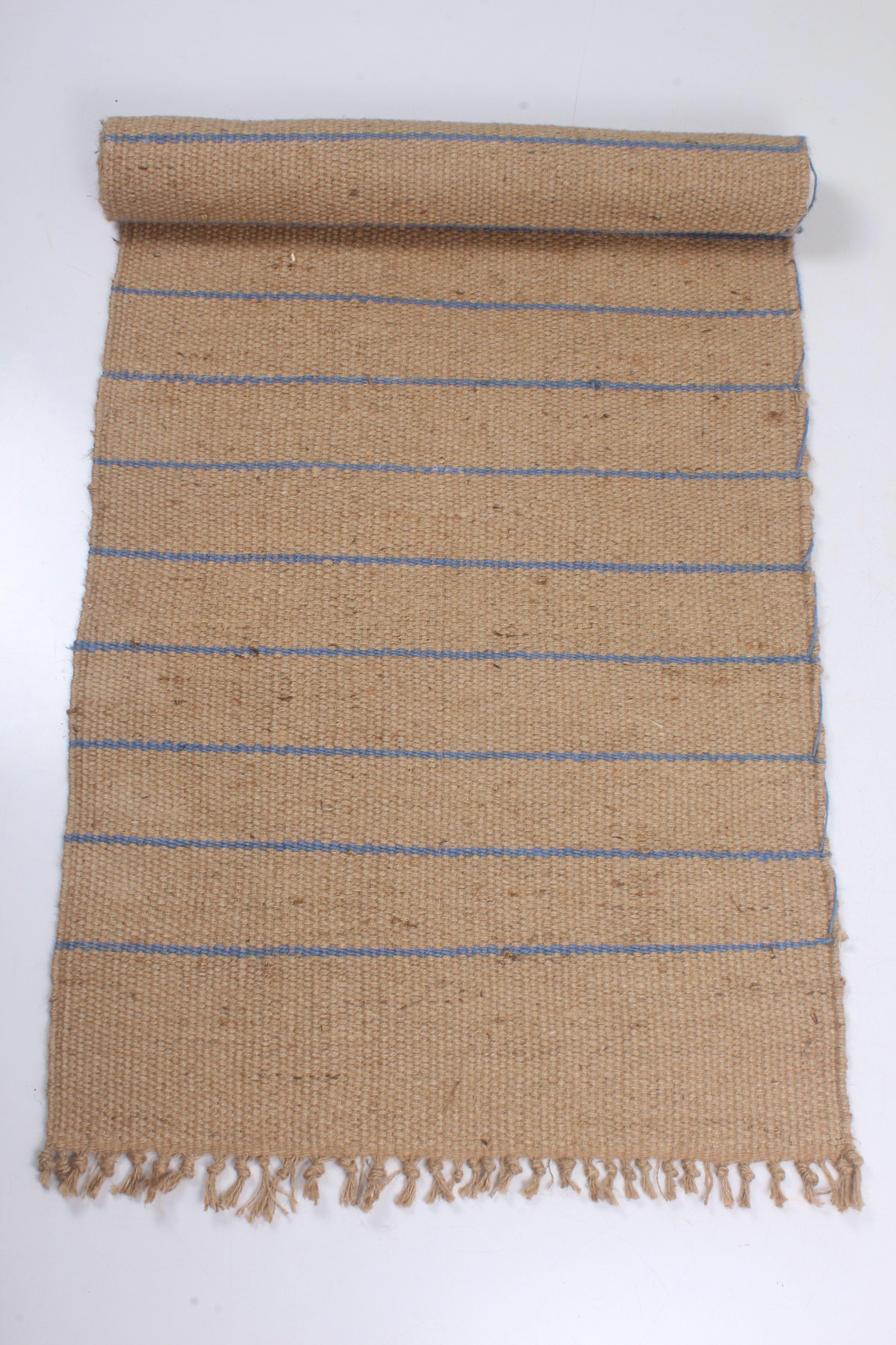 Shramdaan Pure Jute handwoven yoga mat with Blue Stripes