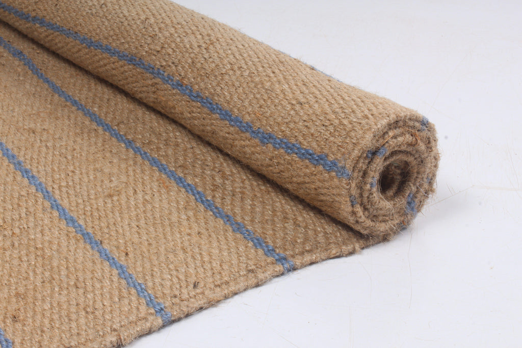 Shramdaan Pure Jute handwoven yoga mat with Blue Stripes