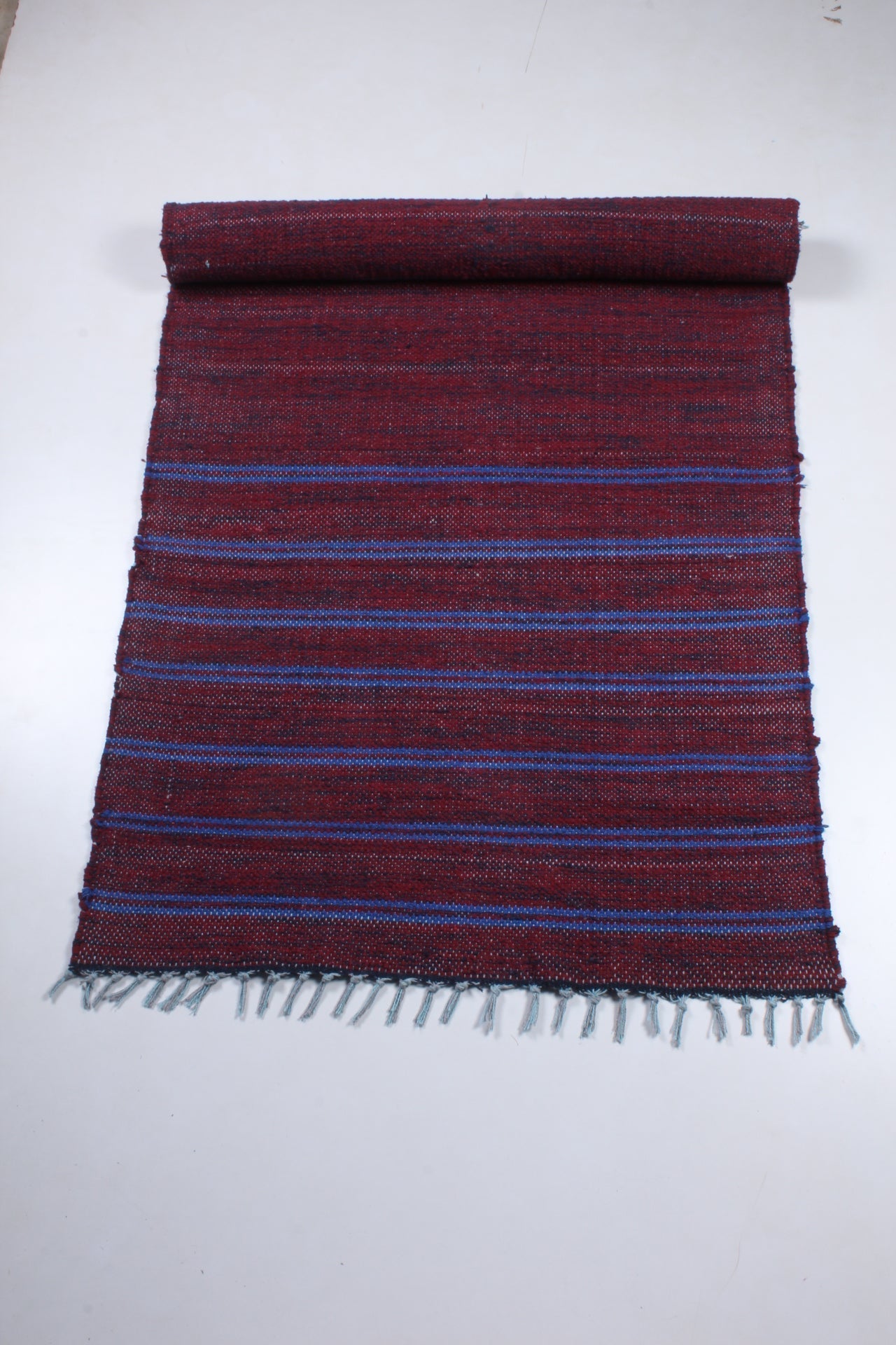 Shramdaan Maroon and Black Shaded Yoga Mat with Blue Stripes