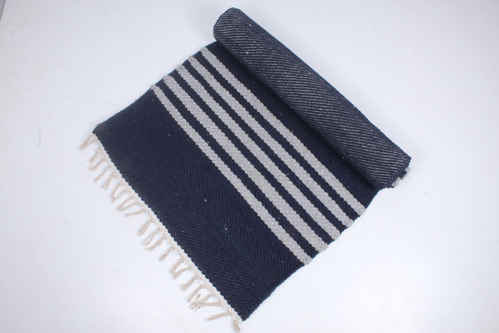 Shramdaan Denim Blue Yoga Mat with Coin Grey Stripes