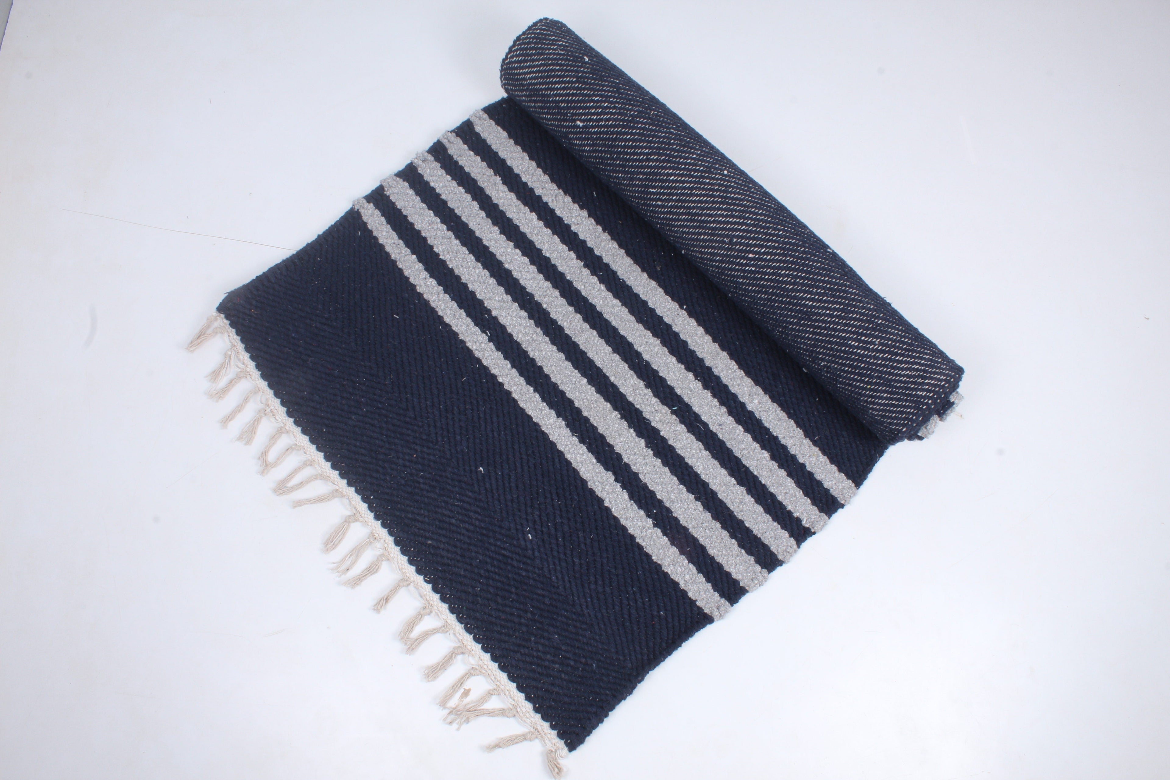 Shramdaan Denim Blue Yoga Mat with Coin Grey Stripes