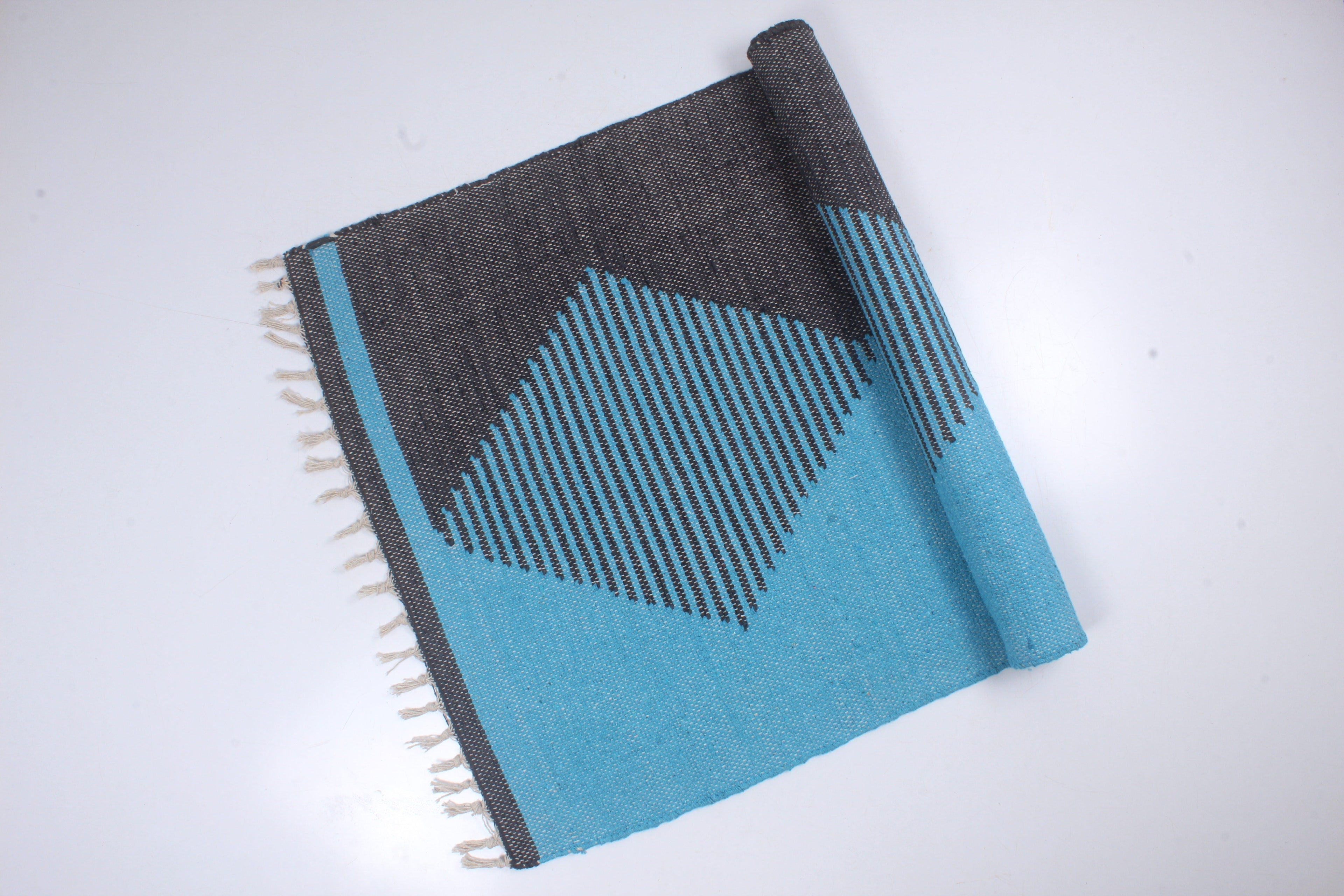 Shramdaan Blue black Cotton Cut Shuttle Yoga Mat with Geometric Design