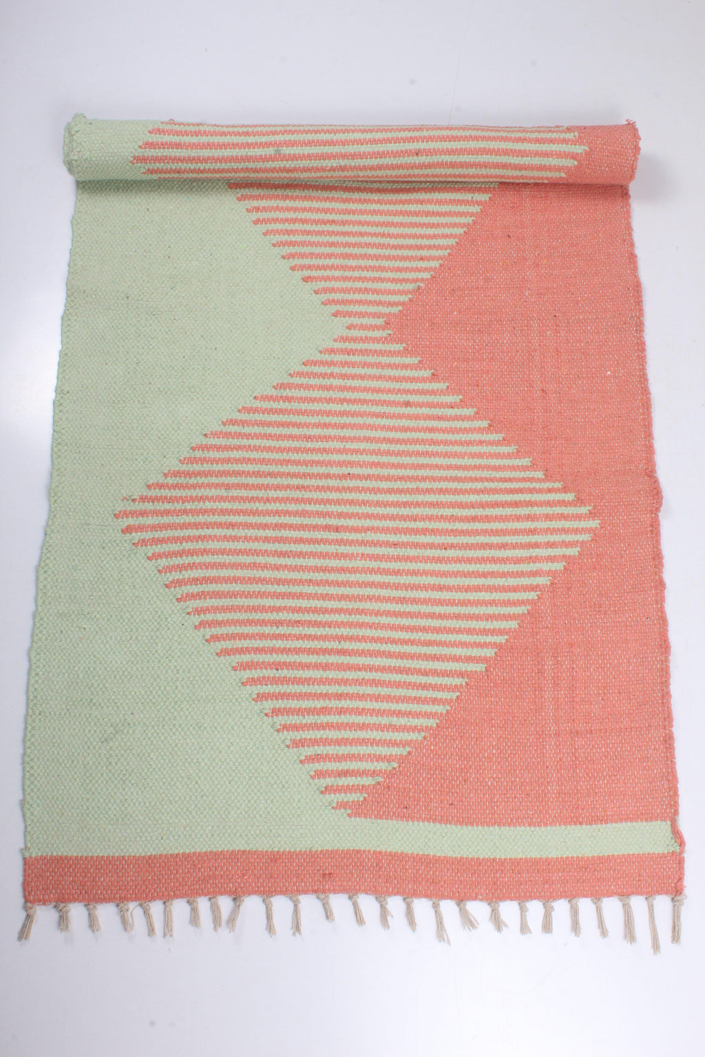 Shramdaan Handwoven Peach and Green Yoga Mat