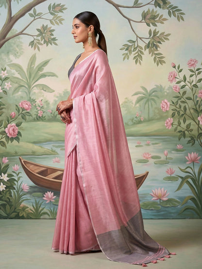 Shree Shyam Fashion Light Pink Tissue Silk Saree