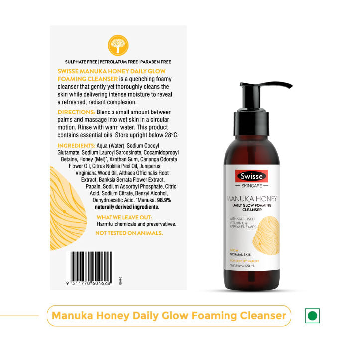 Swisse Skincare Manuka Honey Daily Glow Foaming Cleanser Face Wash  - 120 ml (Normal Skin)