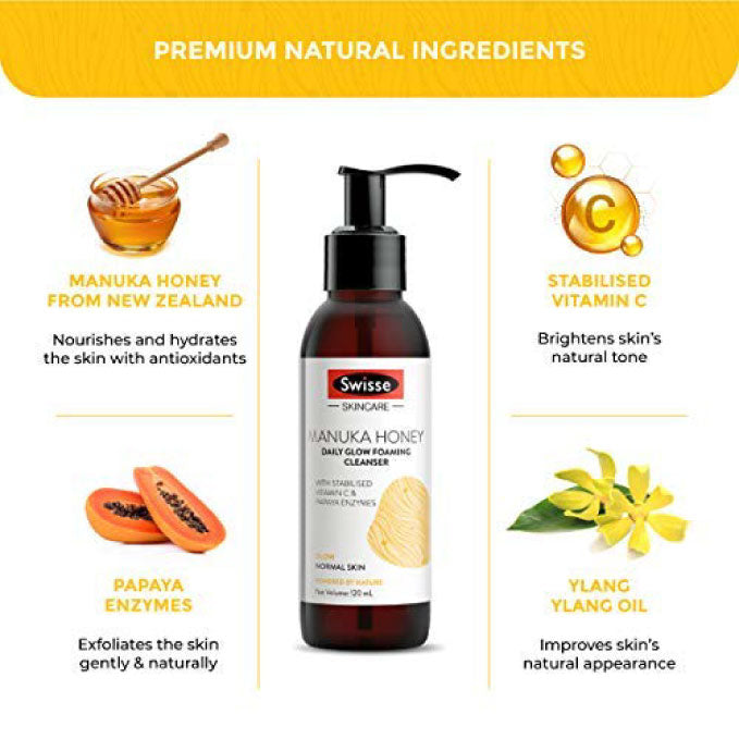 Swisse Skincare Manuka Honey Daily Glow Foaming Cleanser Face Wash  - 120 ml (Normal Skin)