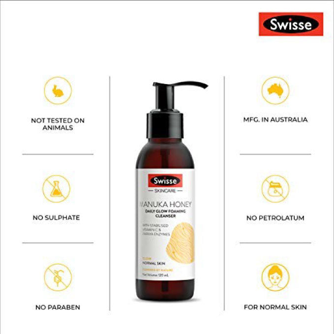 Swisse Skincare Manuka Honey Daily Glow Foaming Cleanser Face Wash  - 120 ml (Normal Skin)