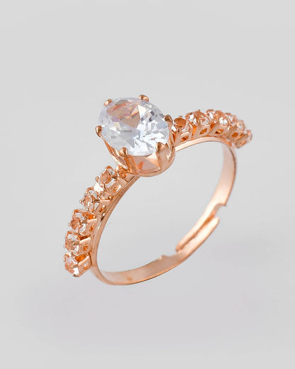 VOJ white CZ-detail Stainless Steel Cubic Zirconia Gold-Polished adjustable finger Ring