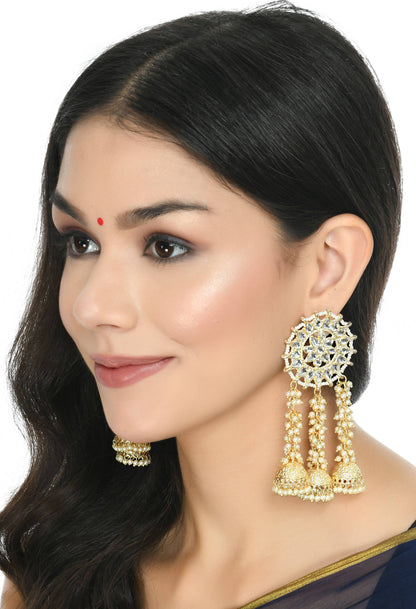 Mominos Fashion Johar Kamal Golden Plated Earrings With Kundan & Pearls