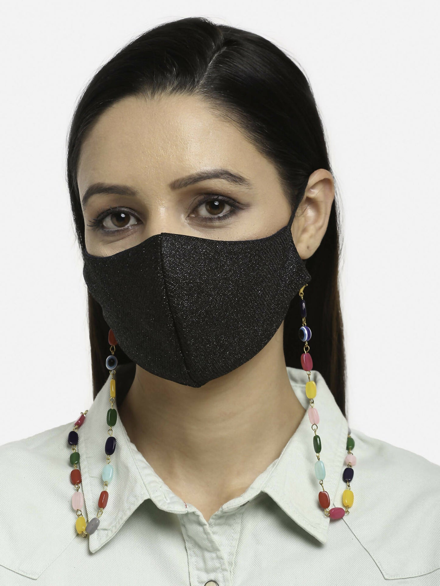 Multicolored Beaded Evil Eye Mask Chain - Ruby Raang