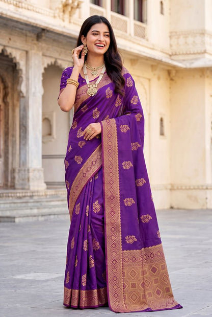 Elora Purple Soft Banarasi Silk Woven Designer Saree