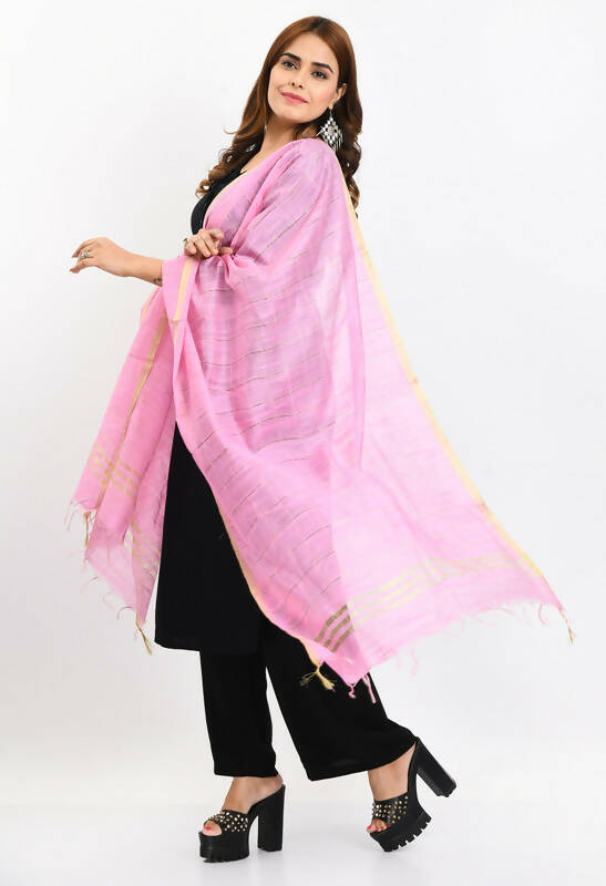 Mominos Fashion Moeza Women's Cotton Zari Box Baby Pink Dupatta