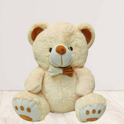 Webby Plush Cute Sitting Teddy Bear Soft Toys with Neck Bow and Foot Print (Beige)