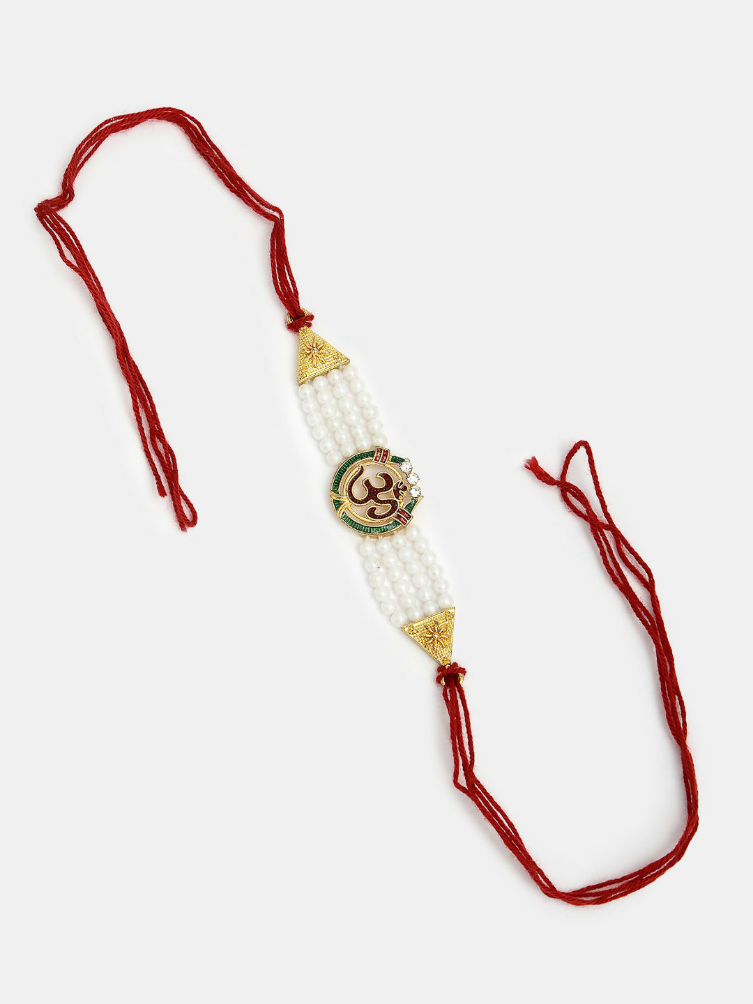 NVR Women & Men Set of 2 White Pearl Bhaiya Bhabhi Rakhi With Roli Chawal