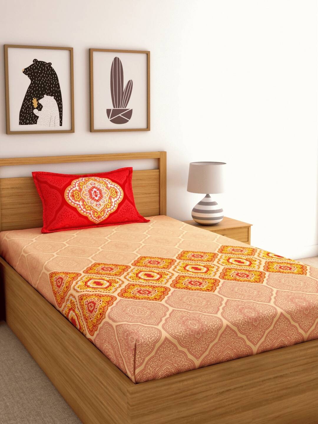 Dreamscape Pink Ethnic Motifs 144 TC Cotton Bedsheet with Pillow Covers