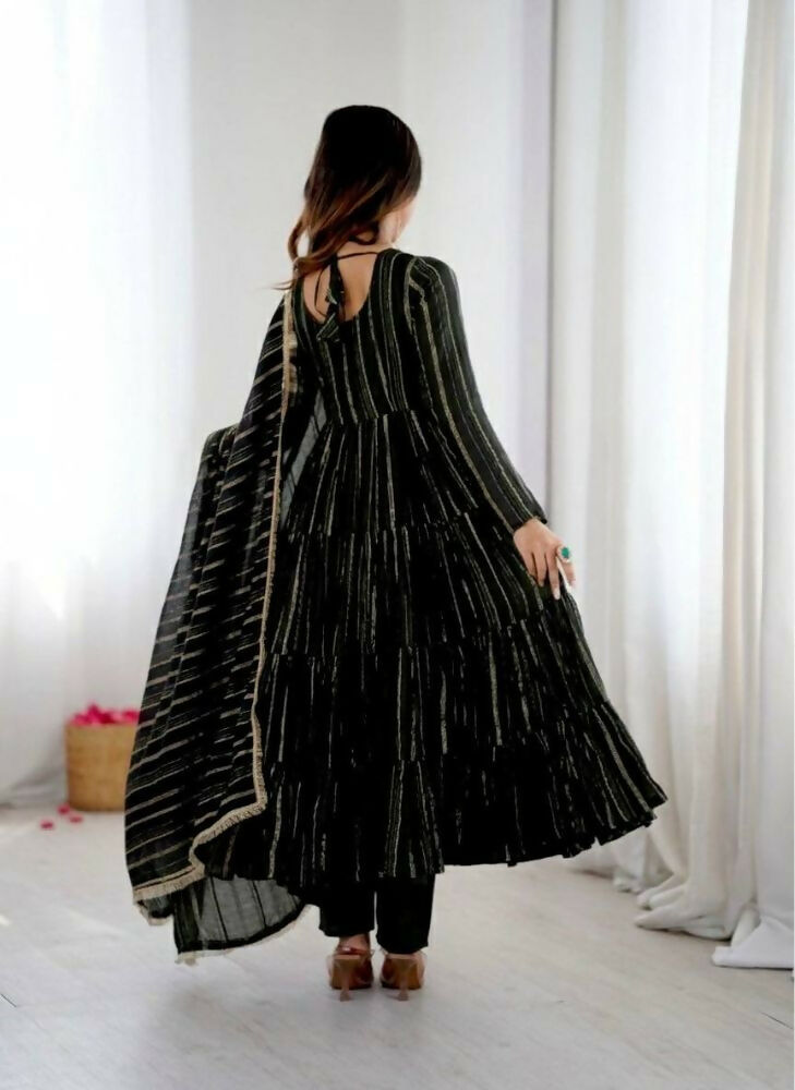 Teeya Creation Black Color Mal Chanderi Silk Hand Embroidery Work Long Gown