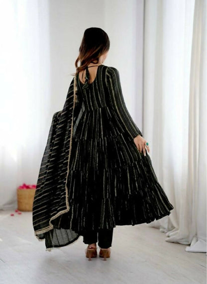 Teeya Creation Black Color Mal Chanderi Silk Hand Embroidery Work Long Gown