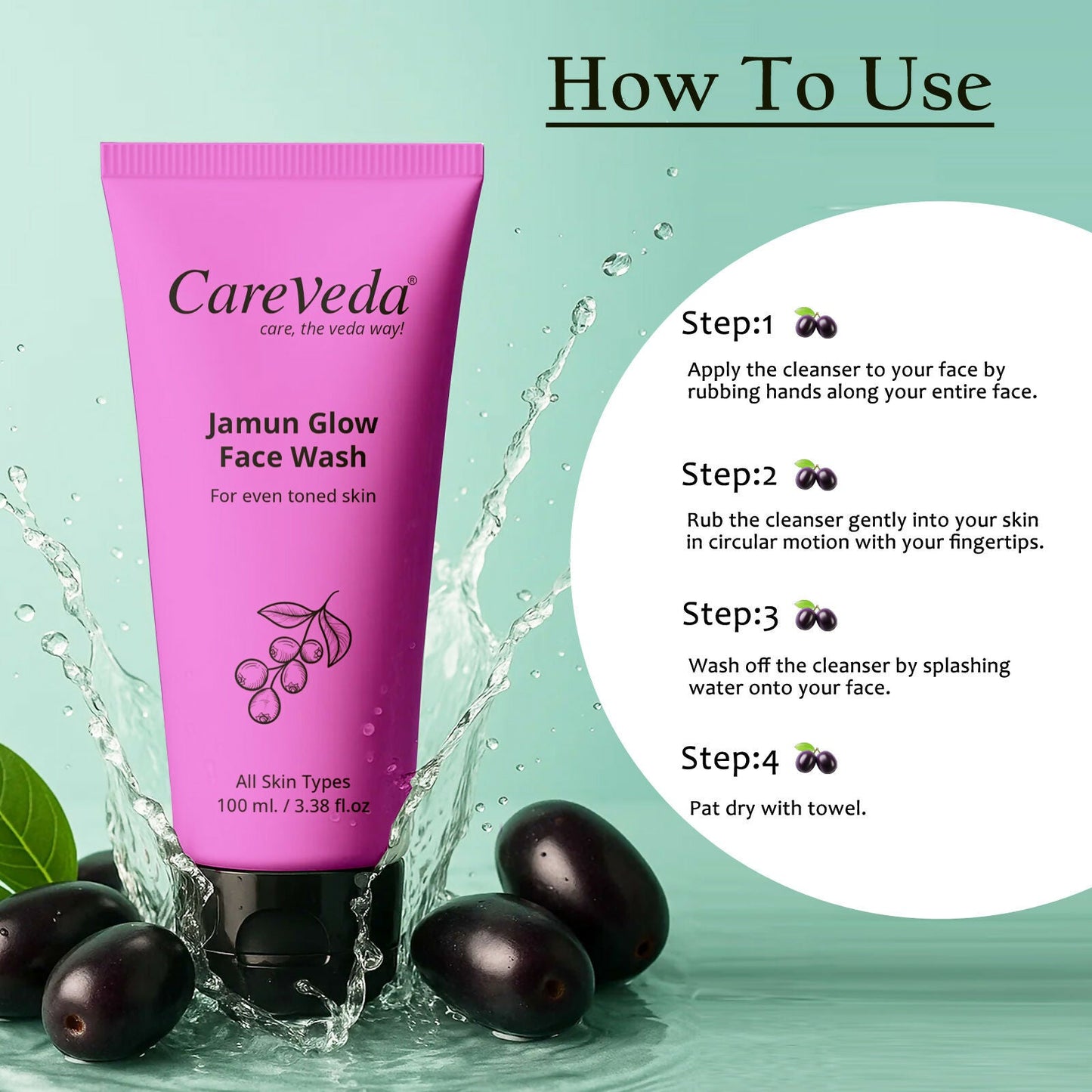 CareVeda Jamun Glow Face Wash For Even Toned Skin Suitable For All Skin Types