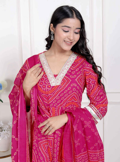 Miravan Women's Bandhani Ethnic Anarkali Kurta and Dupatta
