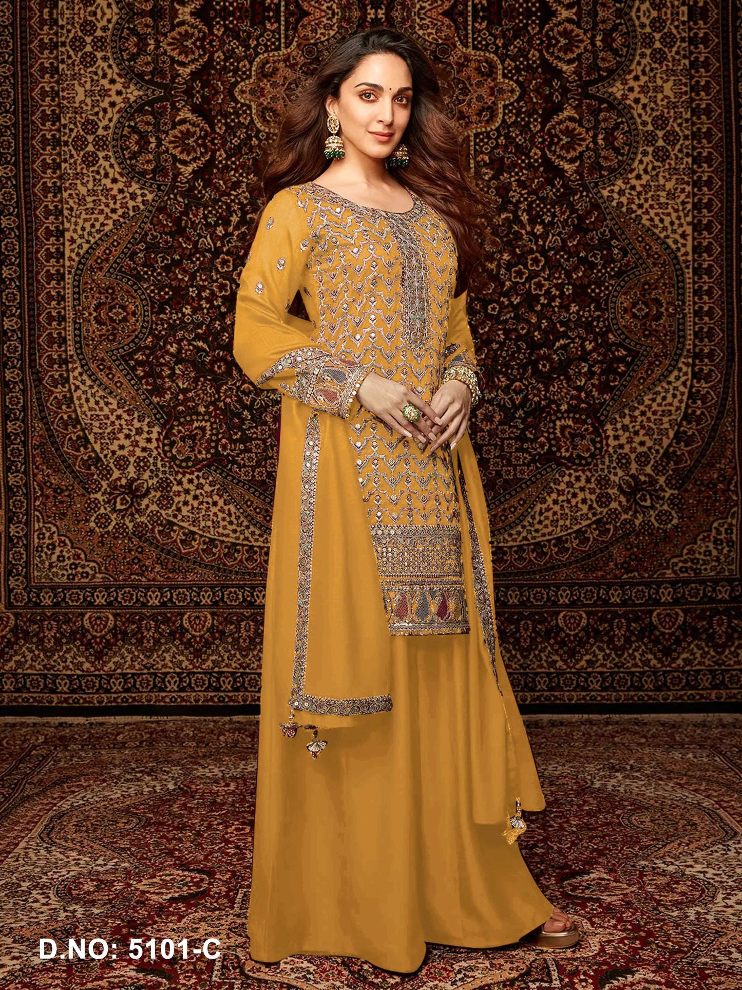 Anaita Yellow Premium Embroidered Chiffon Salwar Suit