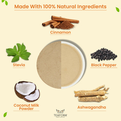 TEAFORA Ashwagandha Coconut Latte | CAFFEINE-FREE Herbal Tea | Indian Superfoods Ashwagandha & Coconut | Relieves Stress and Supports Immunity | 100% NATURAL
