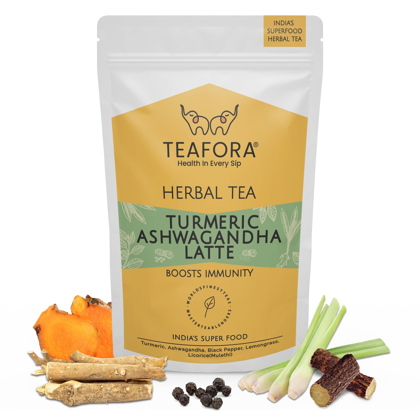 TEAFORA Turmeric Ashwagandha Latte | Golden Milk Powder | Authentic Indian Remedy | Supports Immunity and Improves Overall Health | 100% NATURAL