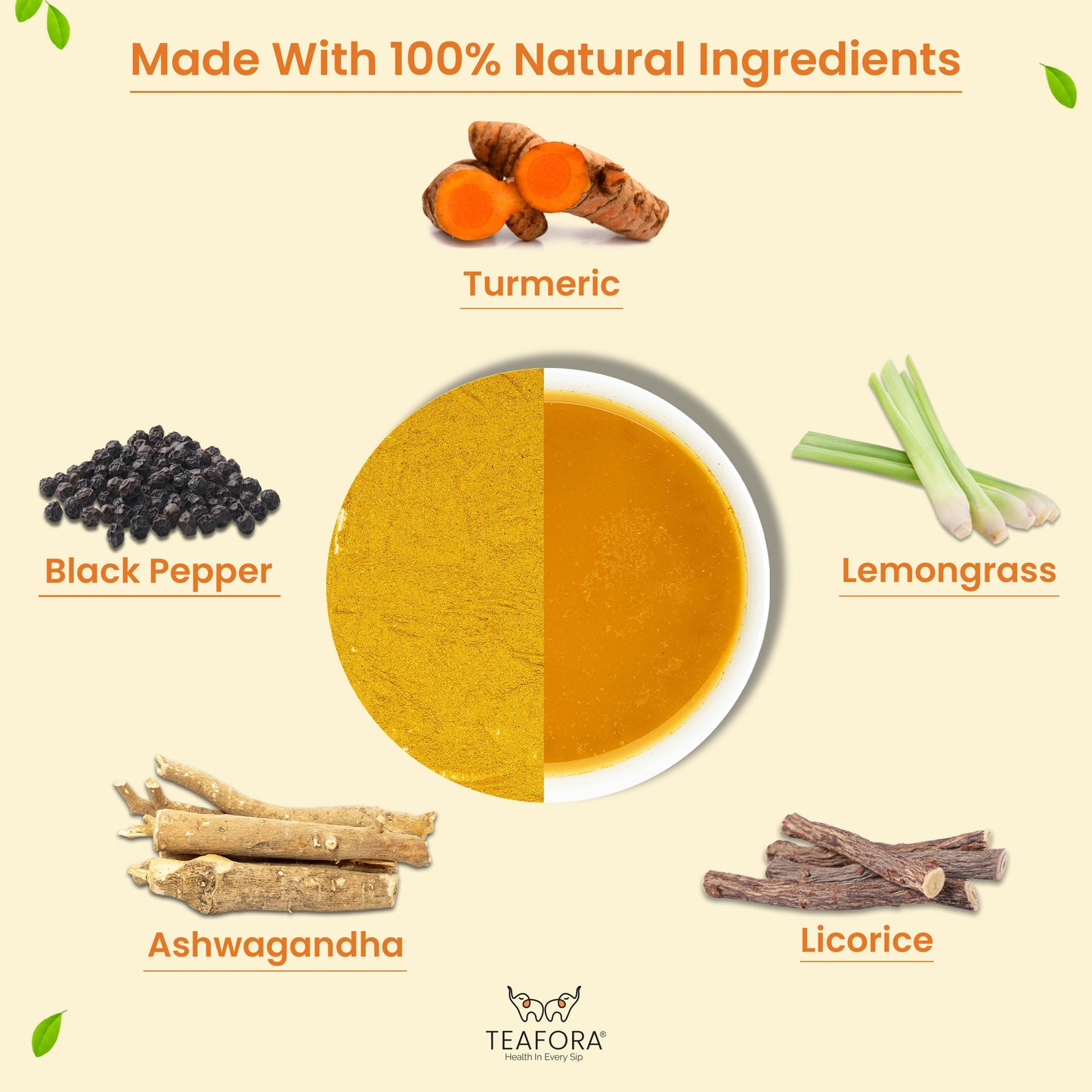 TEAFORA Turmeric Ashwagandha Latte | Golden Milk Powder | Authentic Indian Remedy | Supports Immunity and Improves Overall Health | 100% NATURAL