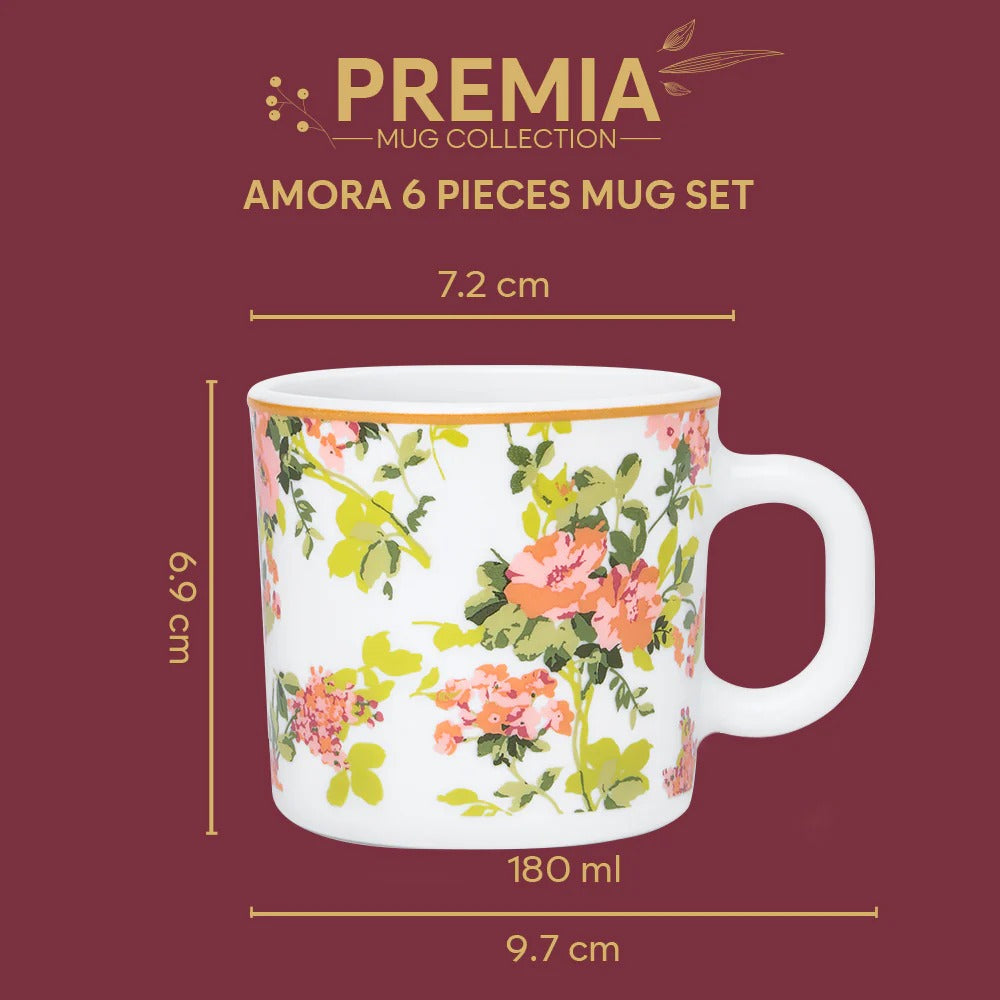 Borosil Larah Amora Opalware Mug Set of 6
