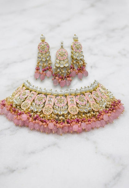 Jewel City Pink Kundan Choker Set With Earrings & Maang Tikka|Bridal Jewelry