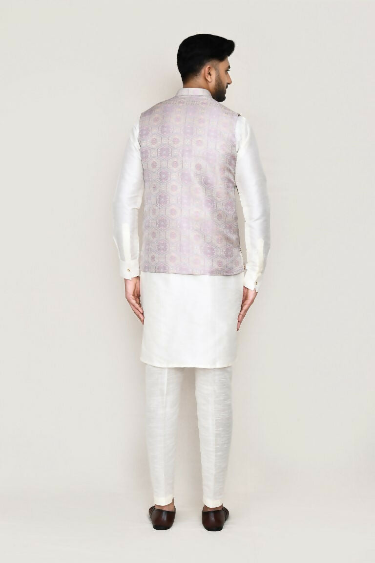 Joban Fashion White Colored Art Silk Fabric Kurta, Jacket With Straight Fit Pant