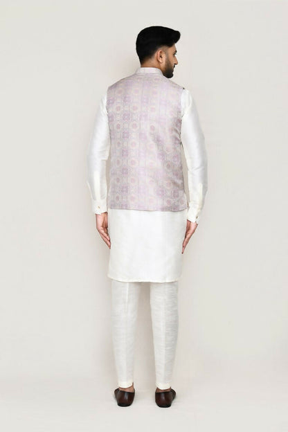 Joban Fashion White Colored Art Silk Fabric Kurta, Jacket With Straight Fit Pant