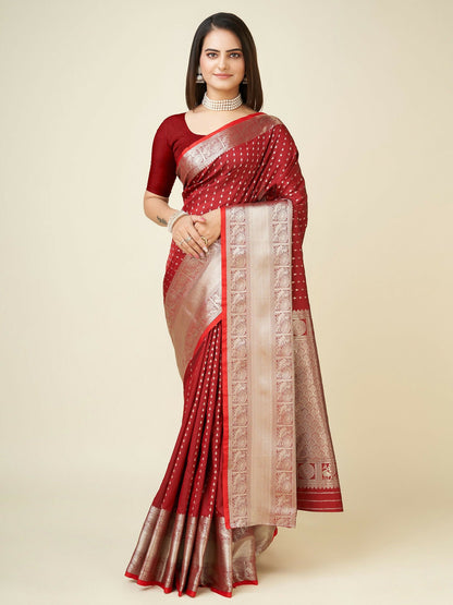 Joban Fashion Red Small Butti Banarasi Silk Sarees