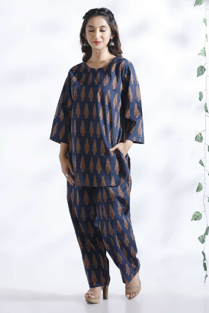 Breathables Blue Butta Cotton Kurta & Pant Co-Ord Set