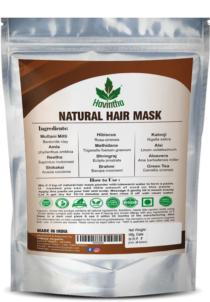Havintha Natural Hair Mask for Hair Fall Growth Split Ends Luster Shining Nourishment - 227 grams