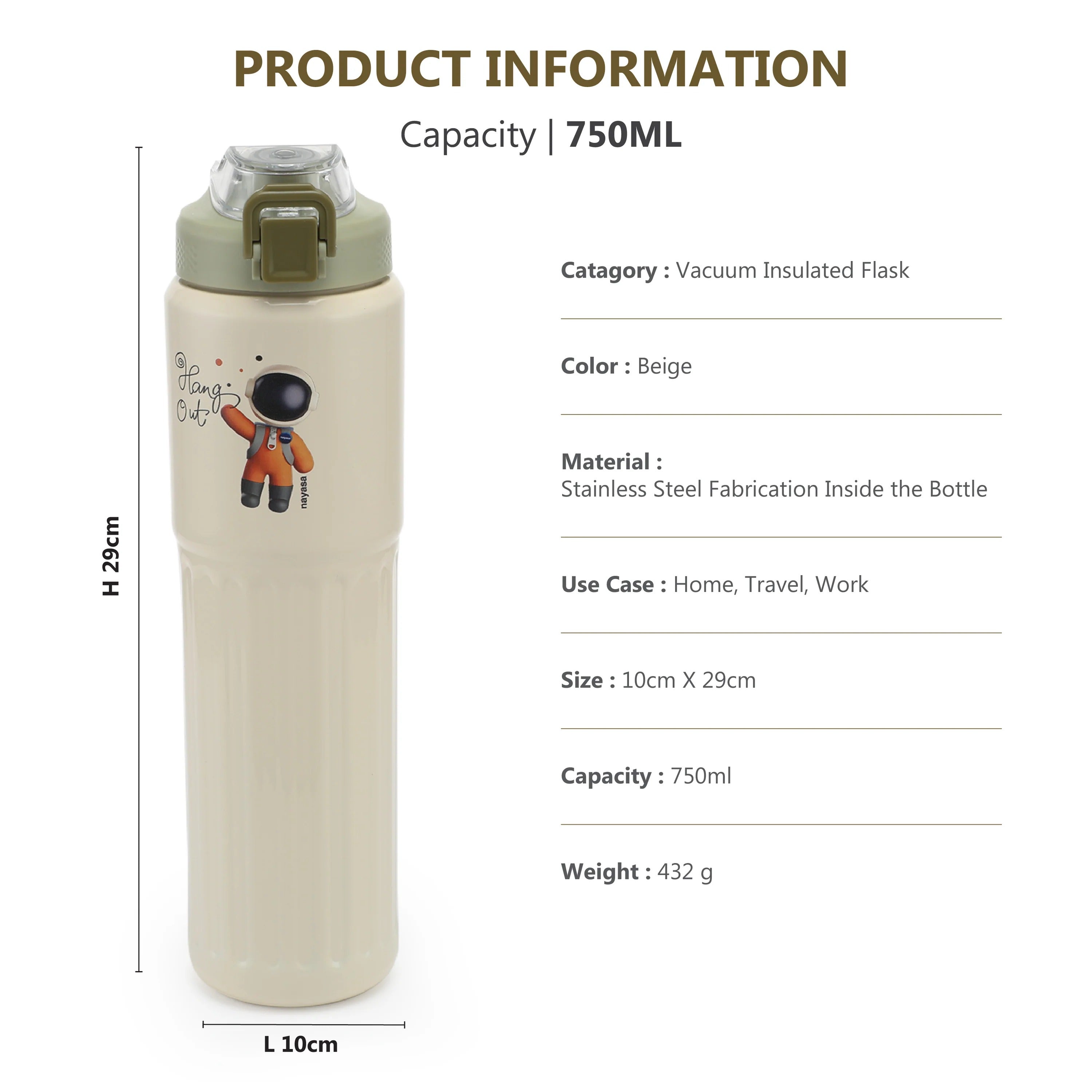 Nayasa Hangout Vacuum Flask 750ml Stainless Steel