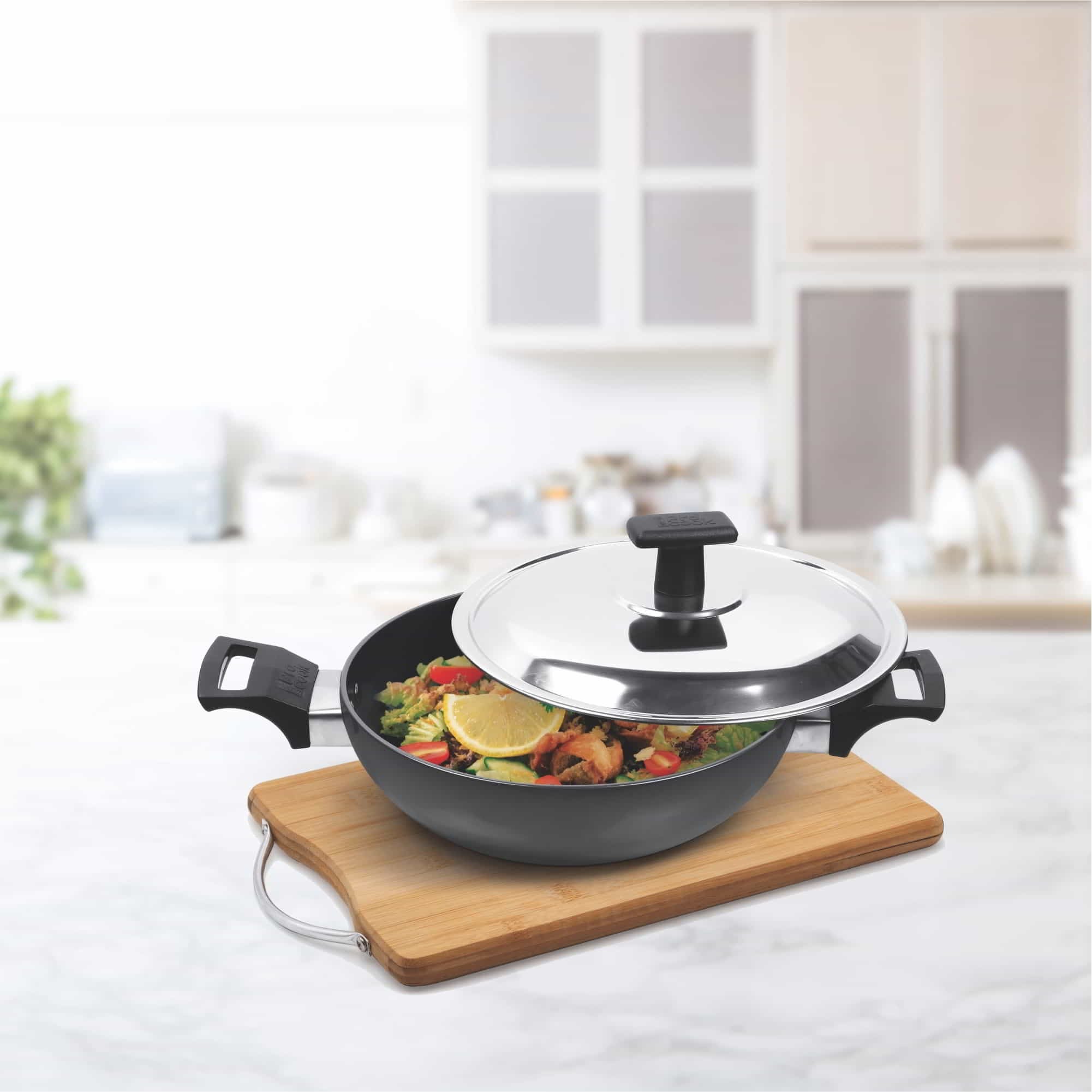 Milton ProCook Hard Anodised Kadhai with Stainless Steel Lid - 22cm