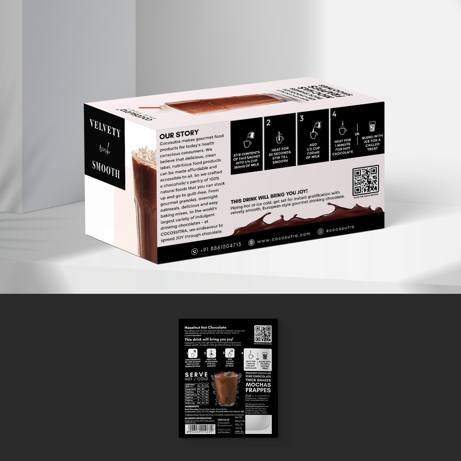 Cocosutra Hazelnut Hot Chocolate Travel Friendly Gift Hamper 20 Pack - 400 gms