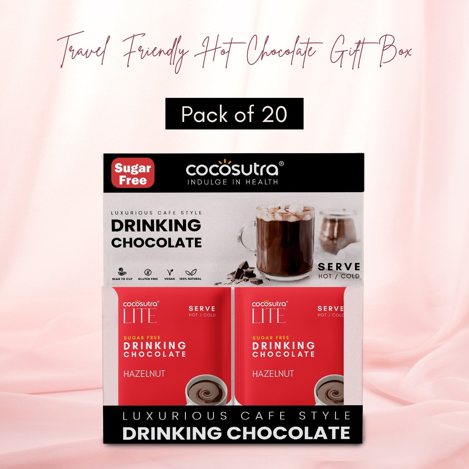 Cocosutra Hazelnut Sugar Free Drinking Chocolate Hamper 20 Pack - 400 gms