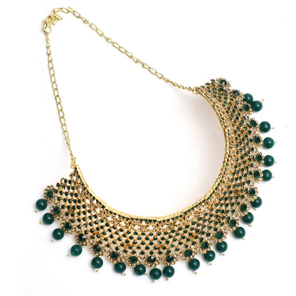 Mominos Fashion Johar Kamal Traditional Rajwadi Design Heavy Golden/Green Color Necklace Set