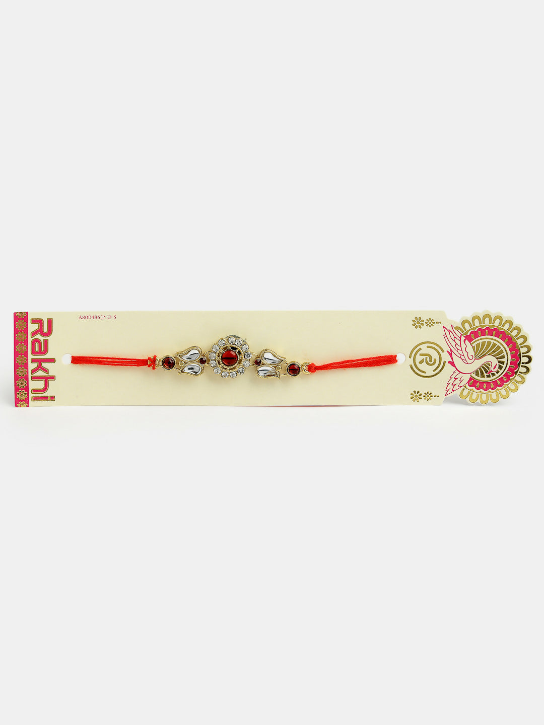 NVR Men Gold-Toned Stone-Studded Rakhi With Roli Chawal & Chocolate