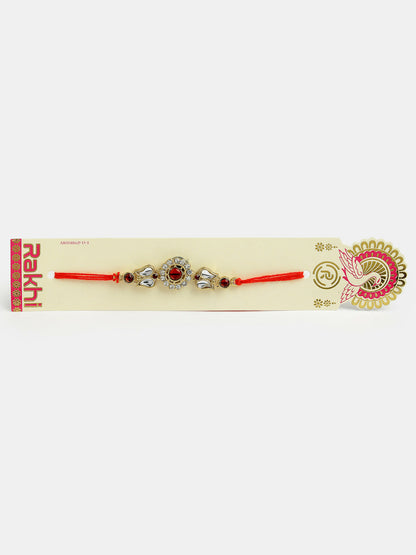NVR Men Gold-Toned Stone-Studded Rakhi With Roli Chawal & Chocolate