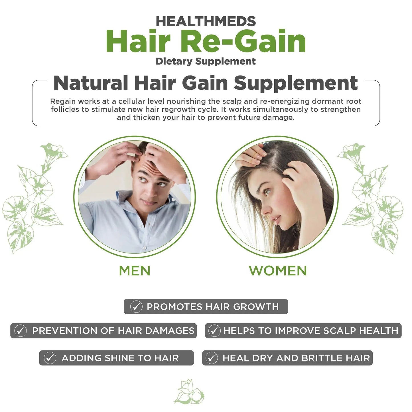 Healthmeds Hair Regain Supplement For Preventing Hair Fall - 60 tabs