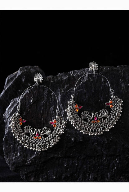 Mominos Fashion Silver-Plated Peacock Design Multi-Color Chandbali Earrings