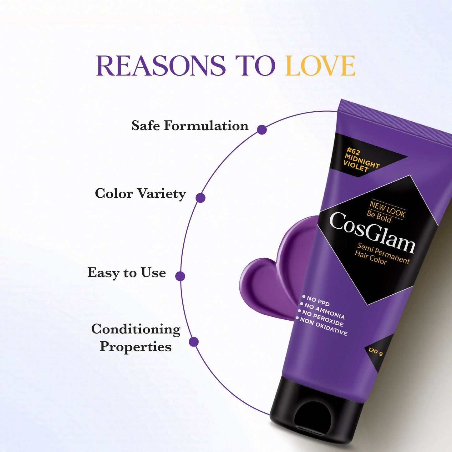 Cosglam Semi Permanent Hair Color for Women & Men (#62 Midnight Violet)