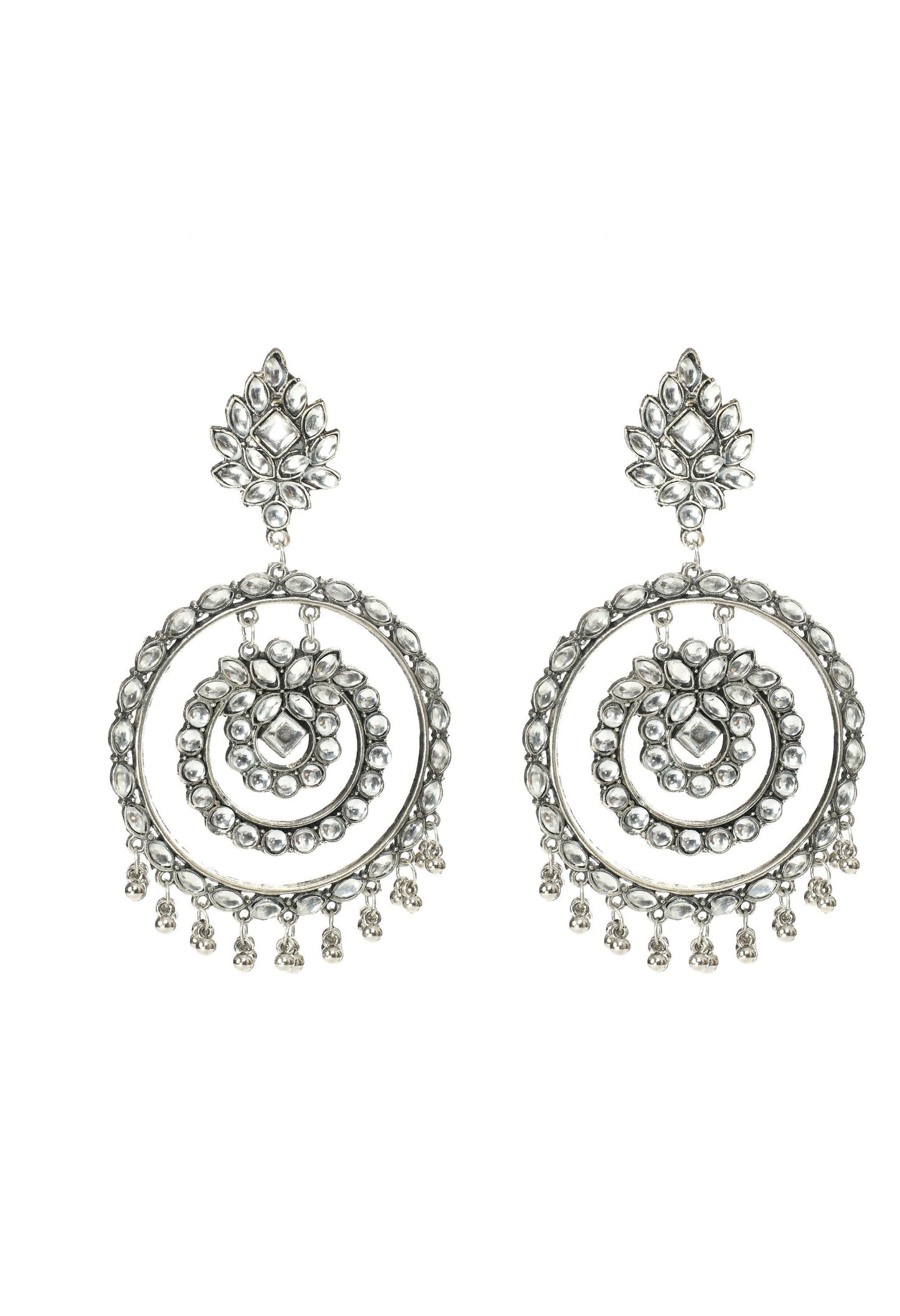 Mominos Fashion Johar Kamal Women's White Kundan Circles Earrings