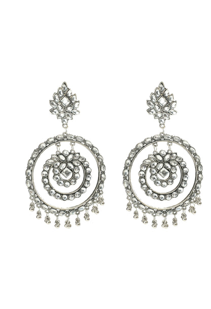 Mominos Fashion Johar Kamal Women's White Kundan Circles Earrings