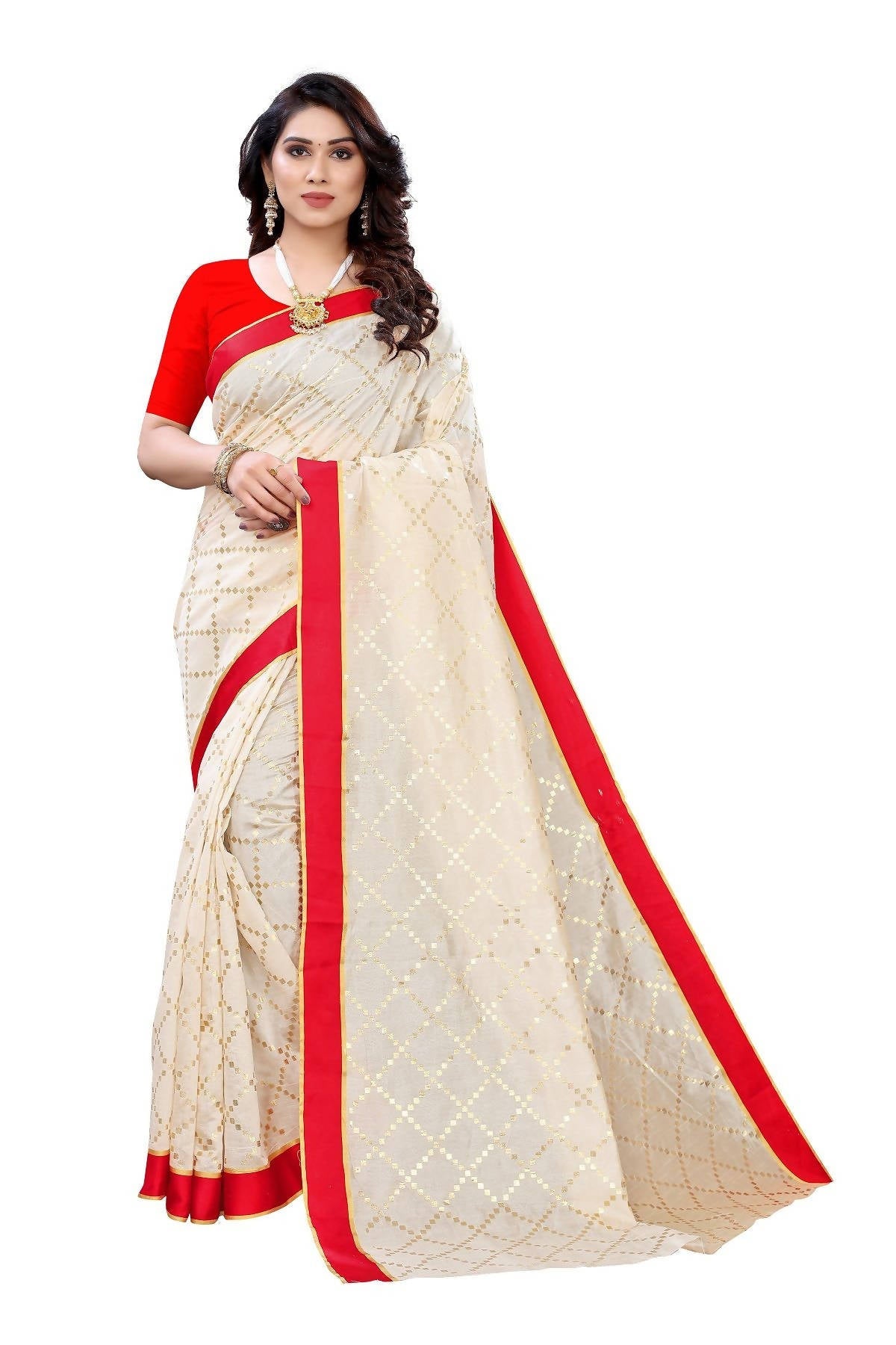 Vamika Cream Linen Foil Print Saree (YOGI CREAM)
